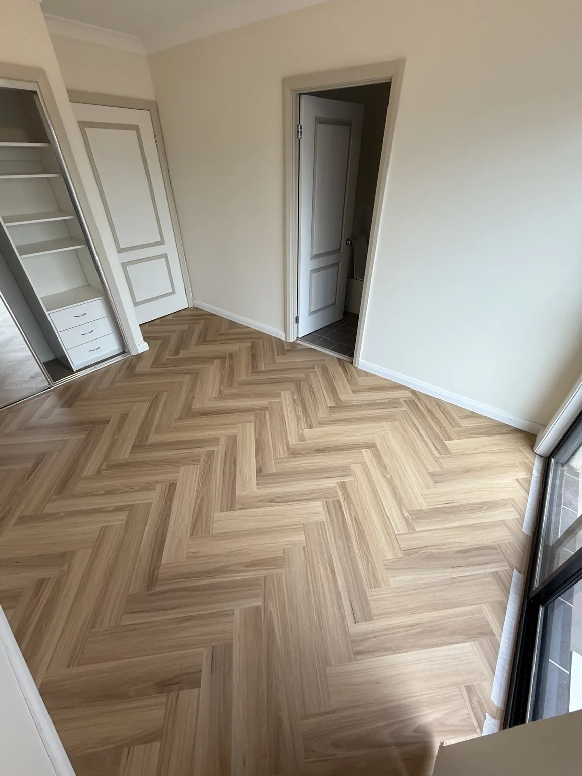 Herringbone flooring bedroom Sydney