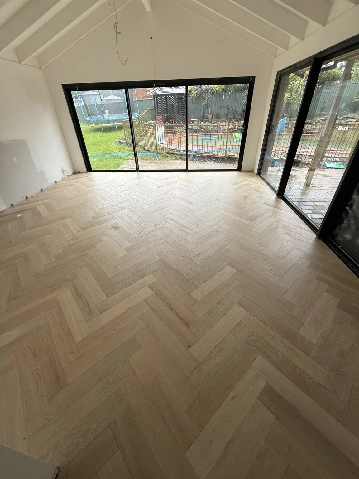 Feature herringbone timber floor Sydney